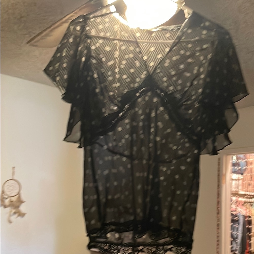 Black Sheer Polka Dot Blouse